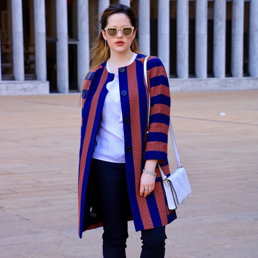Ann Taylor blue and orange stripped topper jacket S